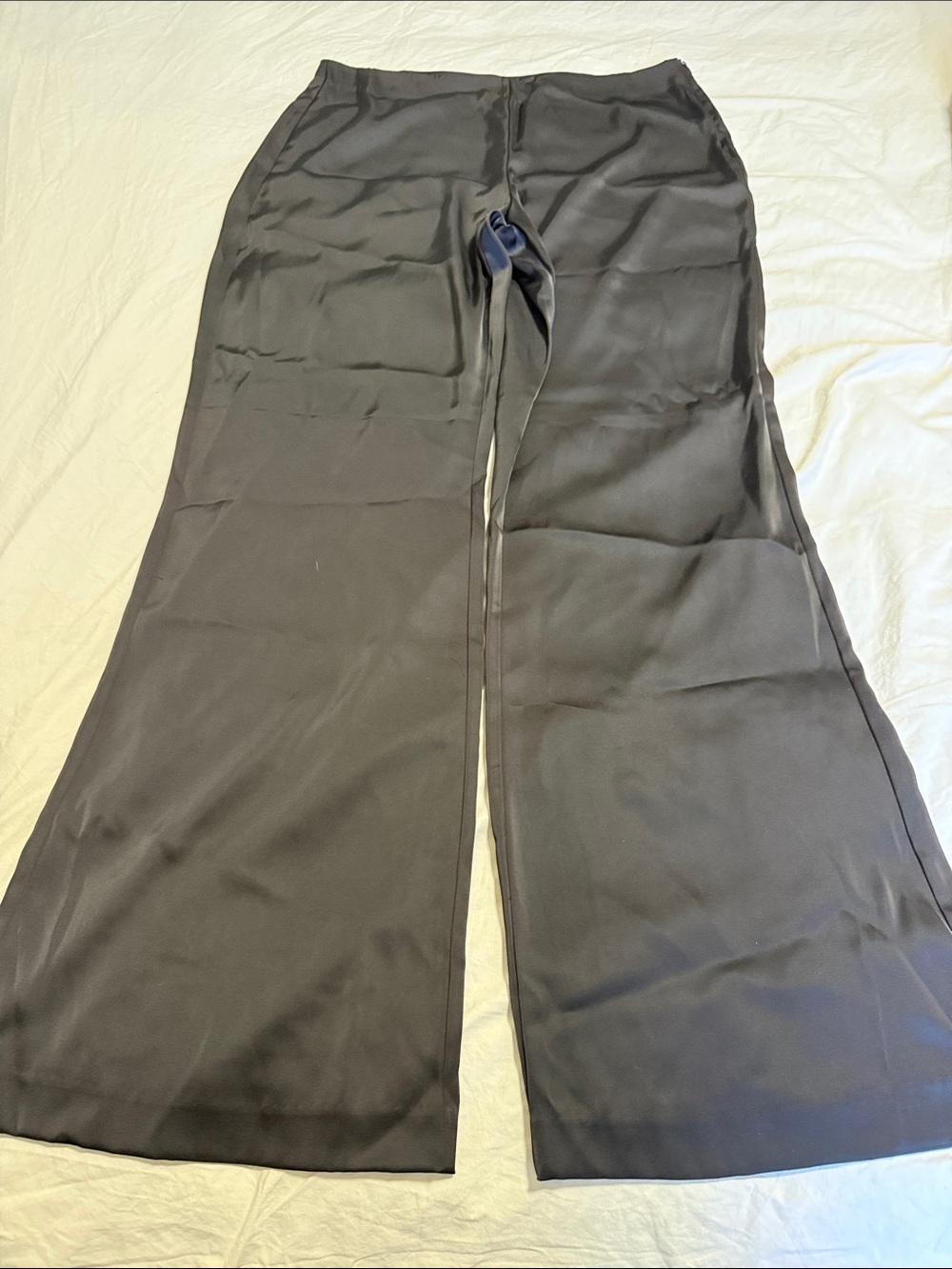 ZARA Black Wide Leg Pants - Satin-Look Finish